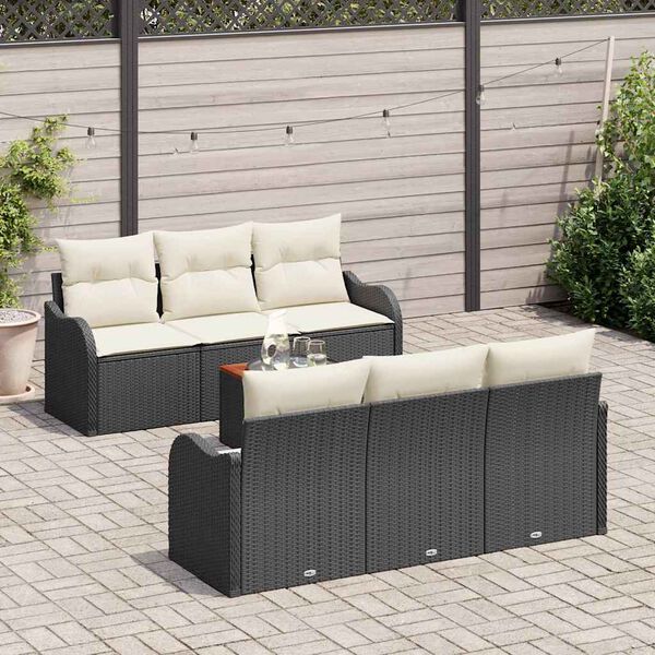 vidaXL Tuinbankenset met kussen 7 pcs Zwart poly rattan
