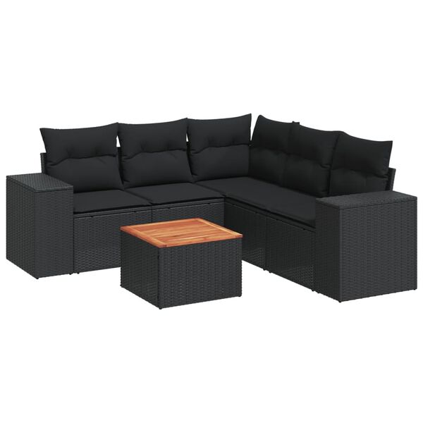 vidaXL 6-delige Loungeset met kussens poly rattan zwart