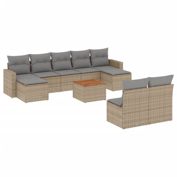 vidaXL 10-delige Loungeset met kussens poly rattan gemengd beige