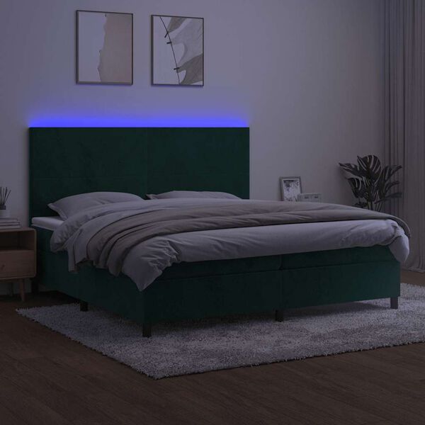 vidaXL Boxspring met matras en LED fluweel donkergroen 200x200 cm
