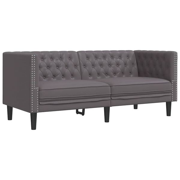 vidaXL 3-delige Loungeset Chesterfield-stijl kunstleer grijs