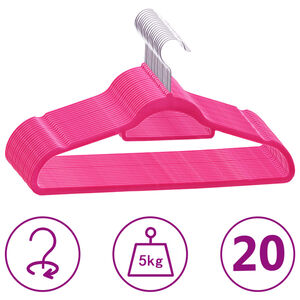 vidaXL 20-delige Kledinghangerset anti-slip fluweel roze