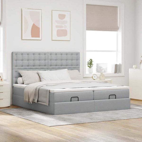 vidaXL Ottoman bed met matrassen 160x200cm stof lichtgrijs