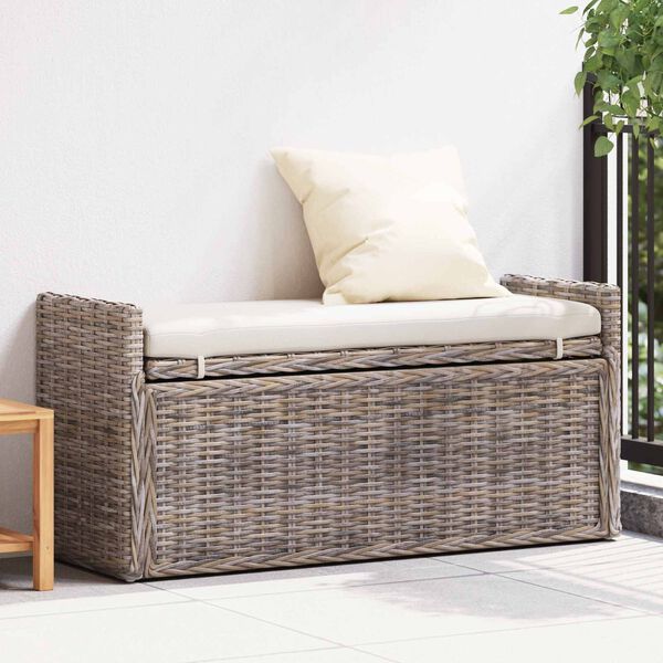 vidaXL Opslagbank met kussen met opslag Grijs 110 x 40 x 50 cm Rattan
