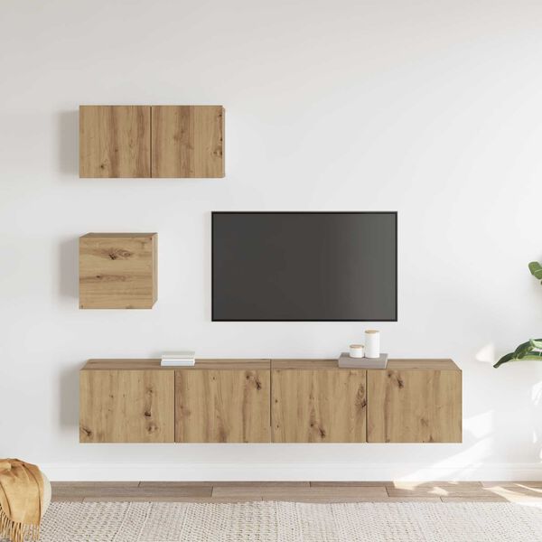 vidaXL Tv-meubelset Wandgemonteerd 3 pcs Artisan Eiken Bewerkt hout