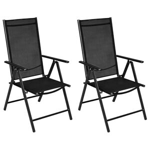 vidaXL Opklapbare stoelen, 2 stuks, aluminium en textiel, zwart.