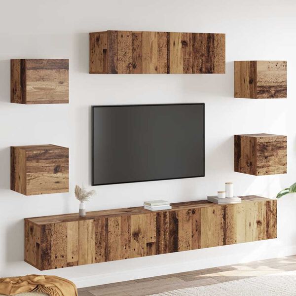 vidaXL 7-delig Tv-meubelset wandmontage bewerkt hout oud houtkleurig