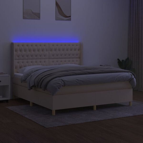 vidaXL Boxspring met matras en LED stof cr&egrave;mekleurig 160x200 cm