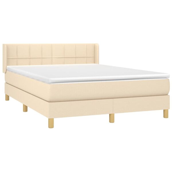 vidaXL Boxspring met matras stof cr&egrave;mekleurig 140x200 cm