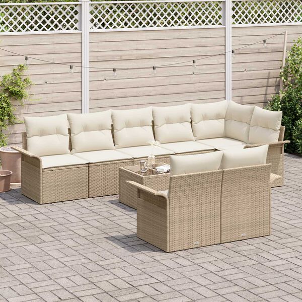 vidaXL Tuin Sofa Set met opslag 9 pcs Beige poly rattan