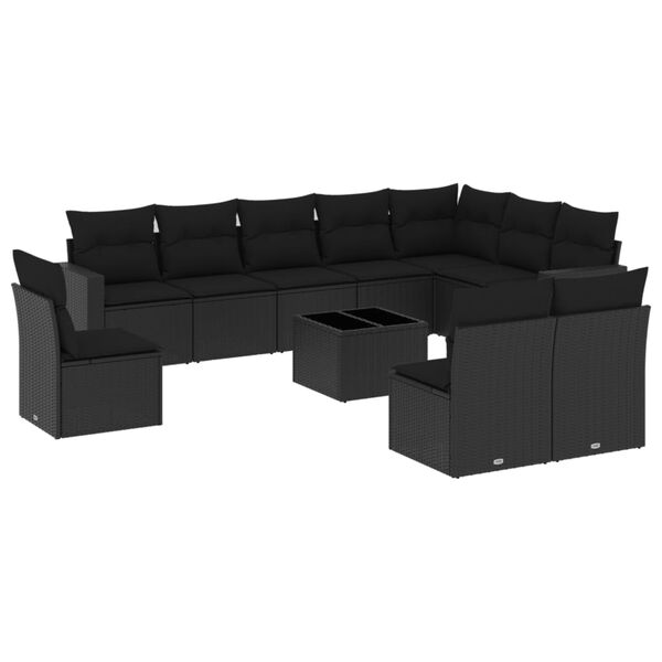 vidaXL 11-delige Loungeset met kussens poly rattan zwart