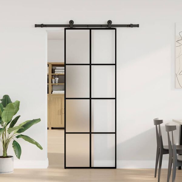 vidaXL Schuifdeur met beslag 76x205 cm ESG-glas en aluminium