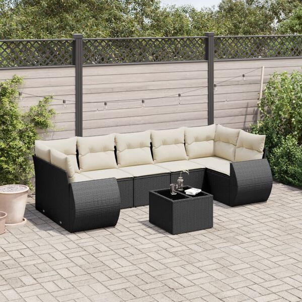 vidaXL 8-delige Loungeset met kussens poly rattan zwart