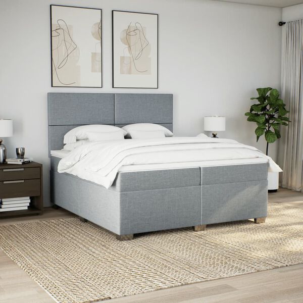 vidaXL Boxspring met matras stof lichtgrijs 200x200 cm