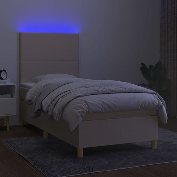 vidaXL Boxspring met matras en LED stof cr&egrave;mekleurig 100x200 cm