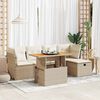 vidaXL 6-delige Loungeset met kussens poly rattan acacia beige