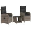 vidaXL Tuin loungeset 3 st Grijs en Donkergrijs Poly rattan en glas
