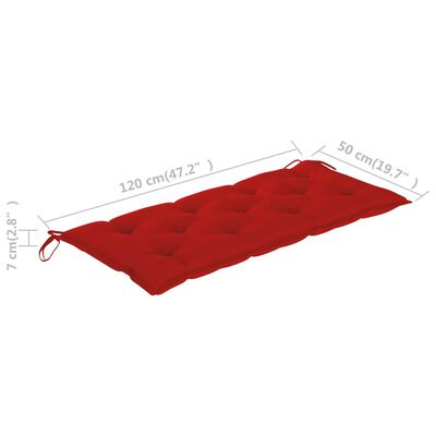 vidaXL Schommelbank met rood kussen 170 cm massief teakhout