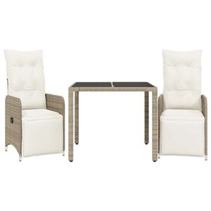 vidaXL 3-delige Bistroset met kussens poly rattan bruin