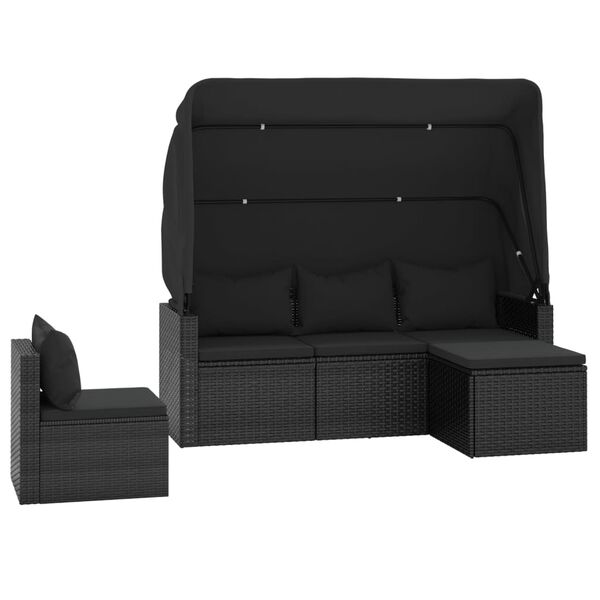 vidaXL 4-delige Loungeset met kussens poly rattan zwart