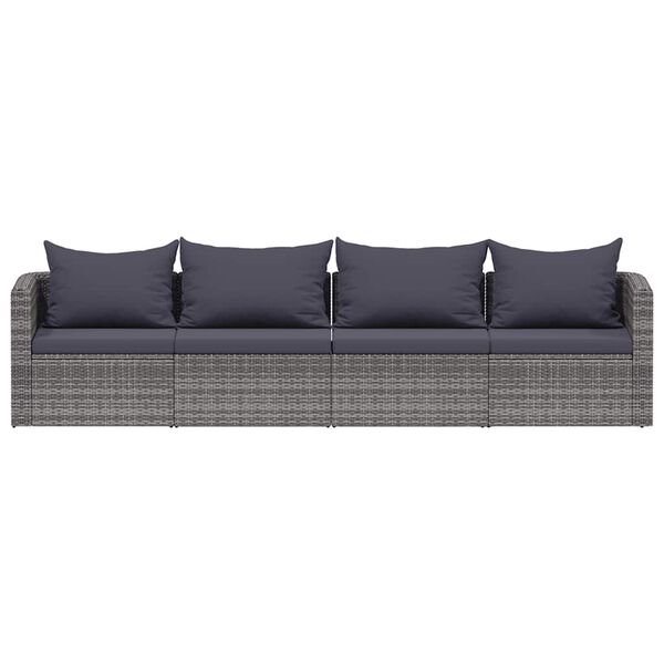 vidaXL 4-delige Loungeset met kussens poly rattan grijs