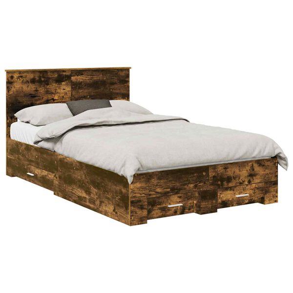 vidaXL Bedframe met hoofdeinde Gerookt eiken 120 x 200 cm Bewerkt hout