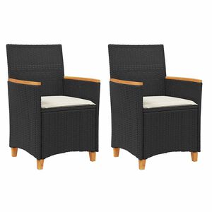 vidaXL Tuinstoelen 2 st met kussens poly rattan en massief hout zwart