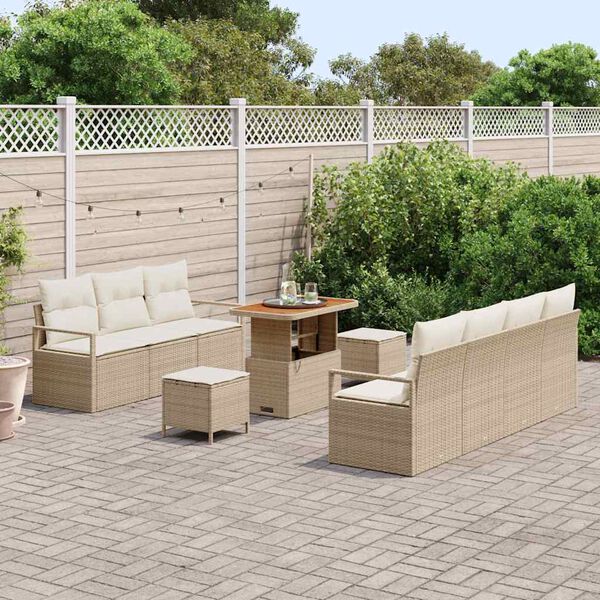 vidaXL Tuinbankenset met kussen 10 pcs Beige poly rattan