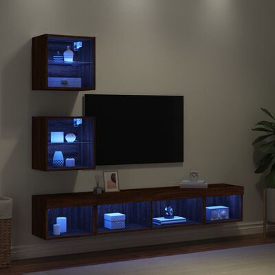 vidaXL 5-delige Tv-wandmeubelset met LED bewerkt hout bruineikenkleur