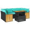 vidaXL 7-delige Loungeset met kussens poly rattan acacia zwart