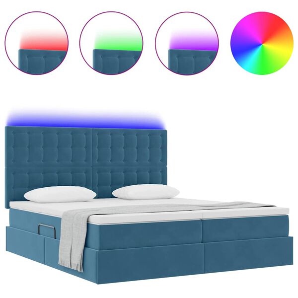 vidaXL Bed met LED-striplichten Donkerblauw 180 x 200 cm Fluweel
