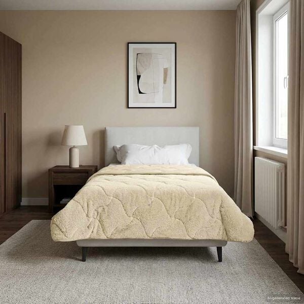 vidaXL Winter Dekbed Cr&egrave;me 140 x 200 cm Microfiber en Teddy fleece