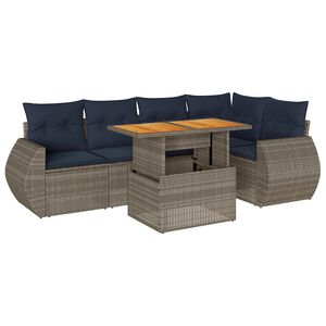 vidaXL 6-delige Loungeset met kussens poly rattan grijs