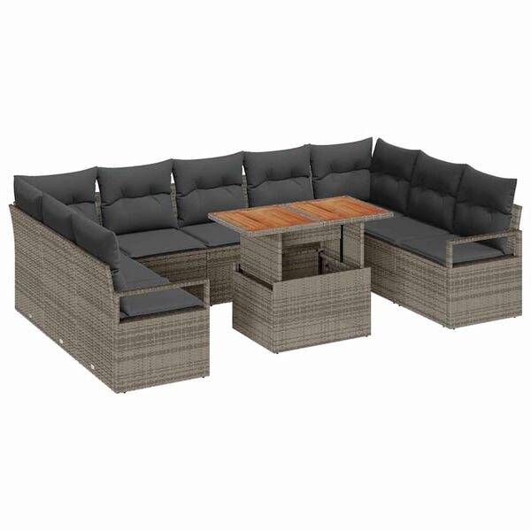vidaXL Tuin Sofa Set met kussen met kussen 10 pcs Grijs en Bruin