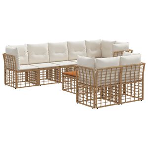 vidaXL Buiten bankenset 9 pcs Natuurlijk en Cr&egrave;me Wit Polyester