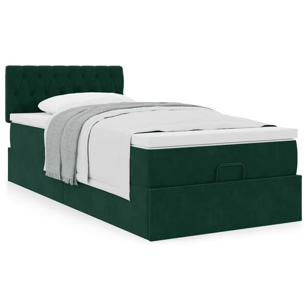 vidaXL Ottoman bed met matras 90x200cm fluweel donkergroen