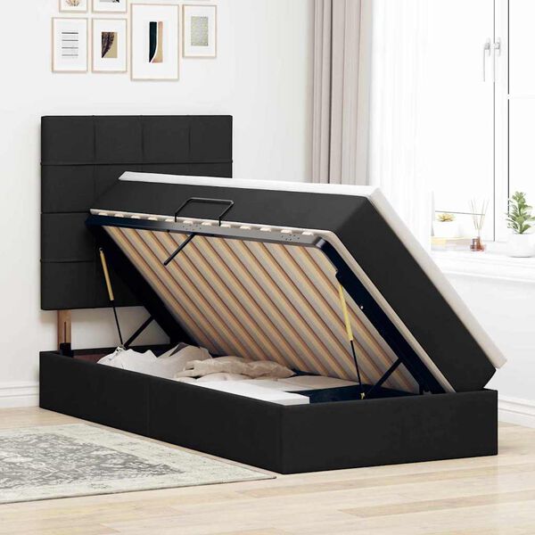 vidaXL Opslag bed met matras met matras Zwart 90 x 200 cm Polyester