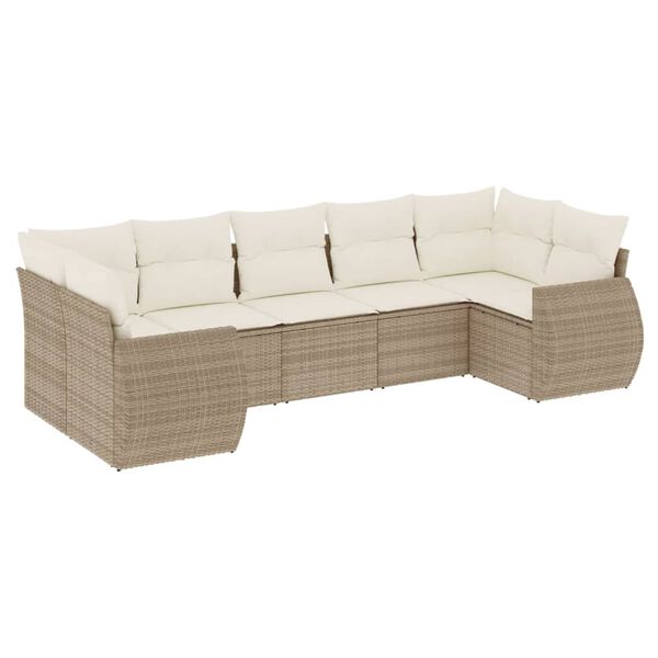 vidaXL 7-delige Loungeset met kussens poly rattan beige