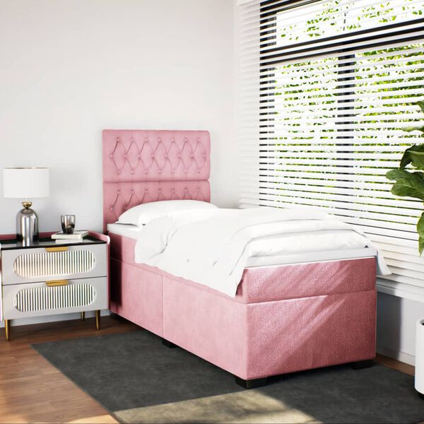 vidaXL Boxspring met matras fluweel roze 90x190 cm