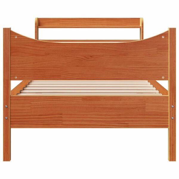 vidaXL Bedframe met hoofdbord massief grenenhout wasbruin 90x190 cm