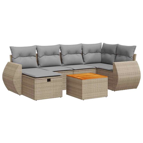 vidaXL 7-delige Loungeset met kussens poly rattan beige