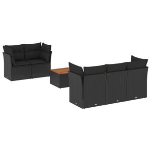 vidaXL 6-delige Loungeset met kussens poly rattan zwart