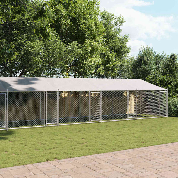vidaXL Hondenhok met dak en deuren 12x2x2 m gegalvaniseerd staal grijs