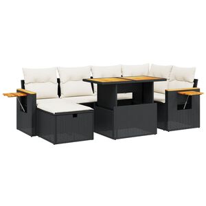 vidaXL 7-delige Loungeset met kussens poly rattan zwart