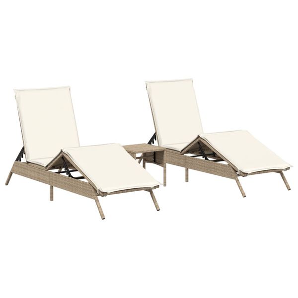 vidaXL Ligstoelen 2 st met tafel poly rattan beige