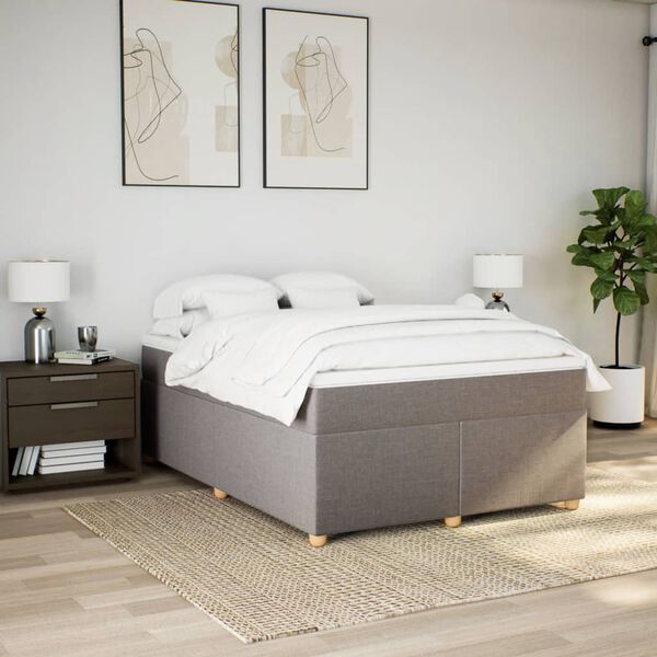 vidaXL Boxspring met matras stof taupe 140x190 cm