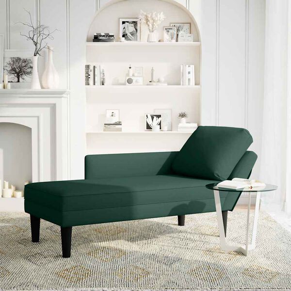 vidaXL Chaise longue met kussen&rechterarmleuning fluweel donkergroen
