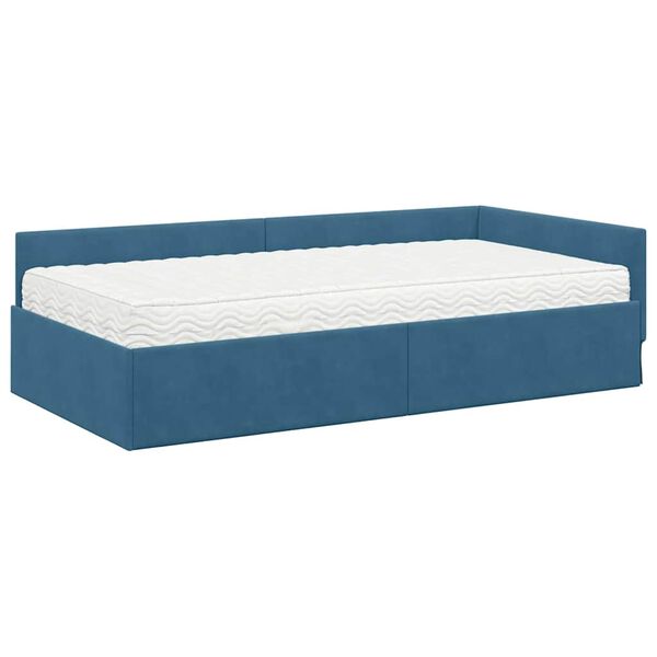 vidaXL Hoekbedframe met Matras Anders 2 pcs Blauw Fluweel