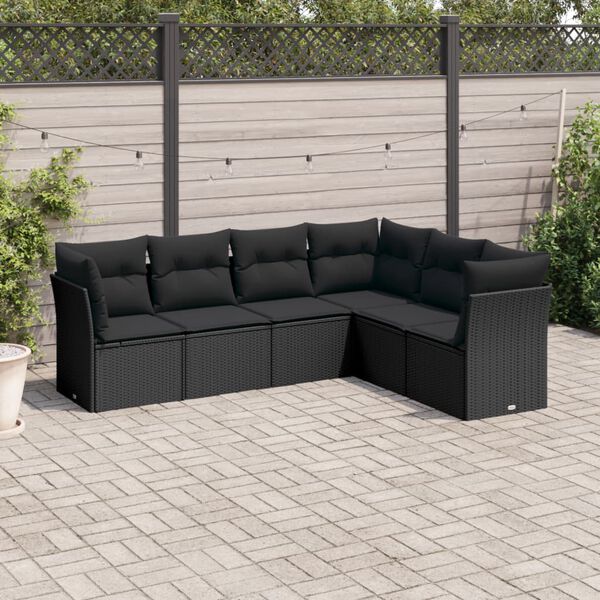 vidaXL 6-delige Loungeset met kussens poly rattan zwart