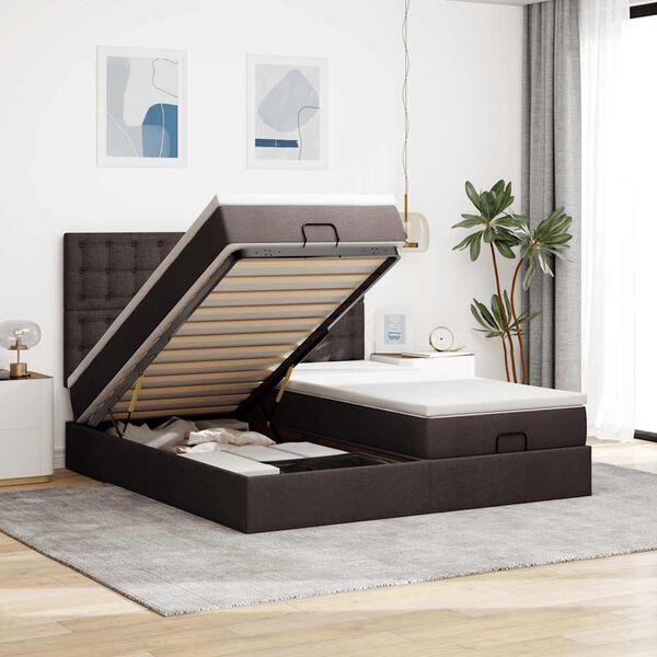 vidaXL Ottoman bed met matrassen en LED's 200x200cm stof donkerbruin